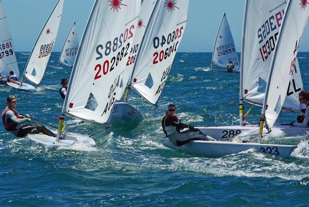 It’s all action in the radial fleet on the last day. ©  Perth Sailing Photography